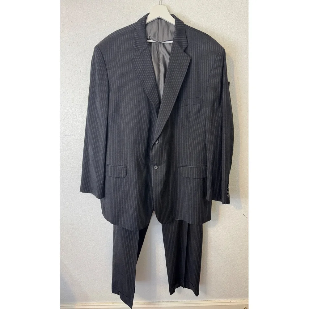 J Ferrars‎ Men Charcoal Pinstripe Wool Blend Suit Jacket Pants Set 44x32